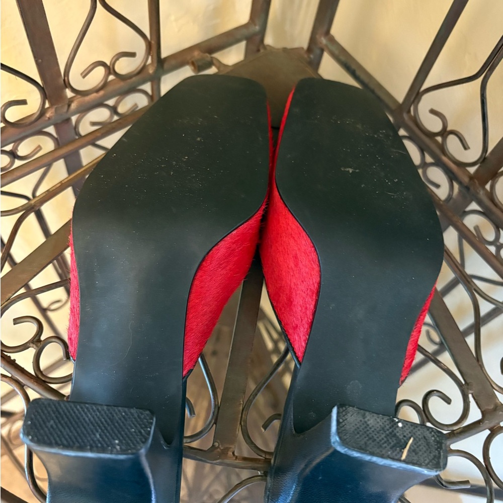 Red Women's Calf hair Slip-On Heels - Picture 4 of 4